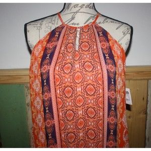 Charlotte Russe Orange Black Sundress Lined Keyhole Close Size S NWT